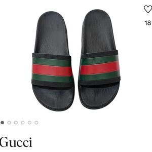 Gucci Men's Black Slides with Red and Green Stripes